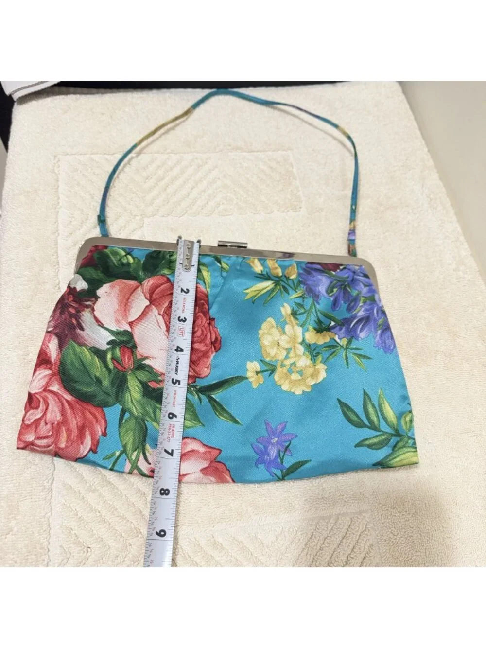 Dolce & Gabbana Blue Floral Satin Kiss Lock Evening Clutch Shoulder Bag Italy
